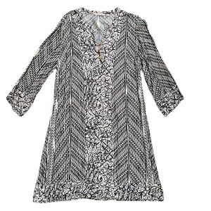 Soft Surroundings Black & White Mixed Print Dress Size L | Boho Artsy Midi